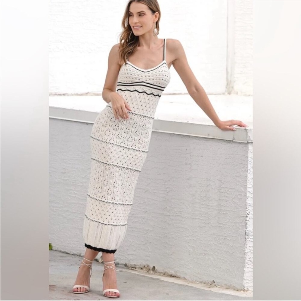 Olive & Oak Cream Crochet knit Dress with Black Accent